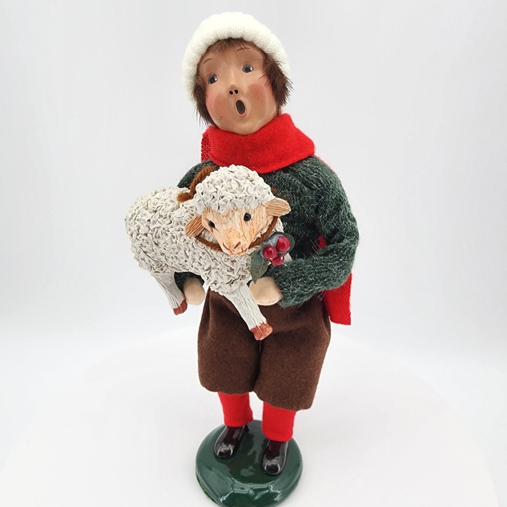 Byers Choice The Carolers Boy with Lamb Figurine 1999 Green Red Holiday Decor